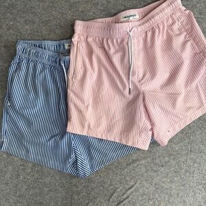 Maamgic Swim Trunks Shorts Mens Large Blue Pink Stripe Lot 2 Quick Dry Lined